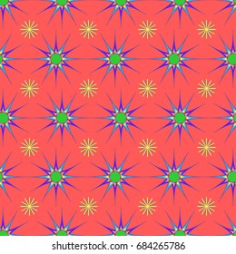 Wonderful seamless pattern with abstract flowers. Items are located geometrically. Background is red