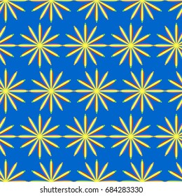 Wonderful seamless pattern with abstract flowers. Items are located geometrically. Background is blue