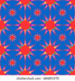 Wonderful seamless pattern with abstract flowers. Items are located geometrically. Background is blue