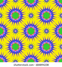 Wonderful seamless pattern with abstract flowers. Items are located geometrically. Background is yellow