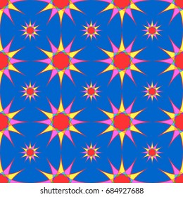 Wonderful seamless pattern with abstract flowers. Items are located geometrically. Background is blue