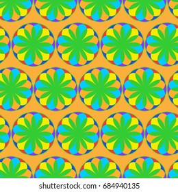 Wonderful seamless pattern with abstract flowers. Items are located geometrically. Background is orange