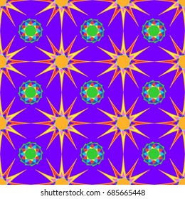 Wonderful seamless pattern with abstract flowers. Items are located geometrically. Background is violet