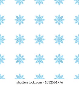 Wonderful seamless pattern of blue snowflakes on a white background. Winter decor items for postcards, wrapping paper, fabric, wallpaper and more. Stock vector illustration for decoration and design