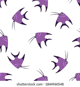 Wonderful seamless pattern with a nautical Moorish idol on a white background. Marine reptiles in a flat style. Cartoon wildlife for web pages.
Stock vector illustration for decor and design, textile