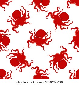 Wonderful seamless pattern with octopuses on a white background. Marine reptiles in a flat style. Cartoon wildlife for web pages.
Stock vector illustration for decor and design, textiles,
wallpaper