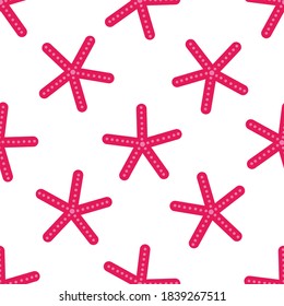 
Wonderful seamless pattern with sea echinoderm star on a white background. Marine reptiles in a flat style. Cartoon wildlife for web pages.
Stock vector illustration for decor and design, textiles