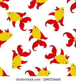 
Wonderful seamless pattern with sea goldfish on a white background. Marine reptiles in a flat style. Cartoon wildlife for web pages.
Stock vector illustration for decor and design, textile,
wallpaper