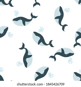 
Wonderful seamless pattern with sea whale on a white background. Marine reptiles in a flat style. Cartoon wildlife for web pages.
Stock vector illustration for decor and design, textiles,
wallpaper