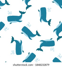 Wonderful seamless pattern with sperm whale on a white background. Marine reptiles in a flat style. Cartoon wildlife for web pages.
Stock vector illustration for decor and design, textiles,
wallpaper