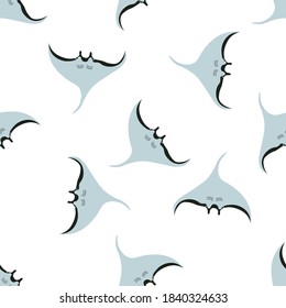 Wonderful seamless pattern with stingray on a white background. Marine reptiles in a flat style. Cartoon wildlife for web pages.
Stock vector illustration for decor and design, textiles,
wallpaper