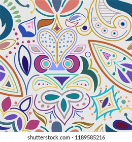 wonderful seamless vector of floral and geometrical pattern. with paisley, stylized leaf and flower ornaments. great for wallpaper, packaging paper, wrapping, textile, diary cover and other prints