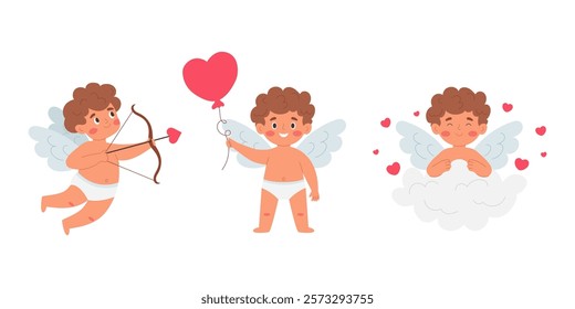 Wonderful set of charming cupids in different poses perfect for Valentine's Day.