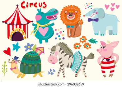 Wonderful set of circus and funny animals.