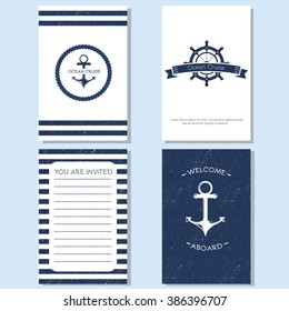 Wonderful set of invitation cards. Made in vintage maritime or nautical style. Can be used like invitations, postcards or greeting cards. Made in vector.