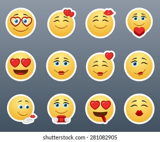 A wonderful set of smileys stickers on the theme of love