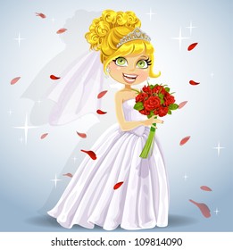 Wonderful shining bride with a wedding bouquet