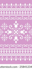 Wonderful Shining White Geometric Diamond Shape Luxury Scroll Ornament Fleur de lis Design Patter on Lilac Background Delicate Expensive Diamond Curly Florals Neat Handicraft Haute Couture Silk Border