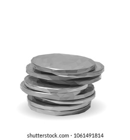 Wonderful Silver Coins. Elements for design. Vector illustration. Coins in triangulation technique. Coins low poly.