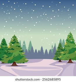 Wonderful Snowfall christmas tree landscape winter background for Merry Christmas and Happy New Year vector illustration.