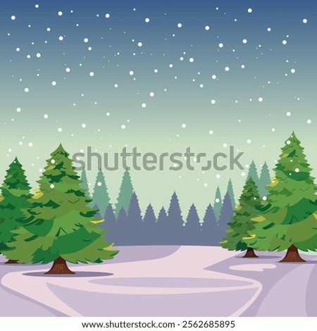 Wonderful Snowfall christmas tree landscape winter background for Merry Christmas and Happy New Year vector illustration.