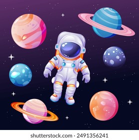 wonderful space with planets, stars and astronaut