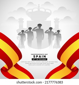 Wonderful Spain Independence Day design with soldier silhouette and wavy flag