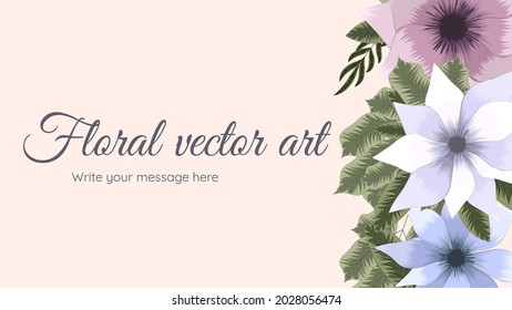 Wonderful spring floral background template with delicate flowers, leaves, vines for web, banners, posters, social media, apps, design and internet ads, invites - colorful Vector Illustration.
