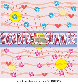 wonderful summer description with hearts and flowers and sunshine vector illustration