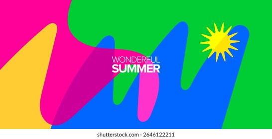 Maravilhosa viagem de verão. Plano de fundo, layout, banner, cartaz, design de modelo, cartão de saudação. ilustração vetorial