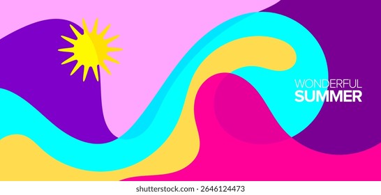 Maravilhosa viagem de verão. Plano de fundo, layout, banner, cartaz, design de modelo, cartão de saudação. ilustrações vetoriais