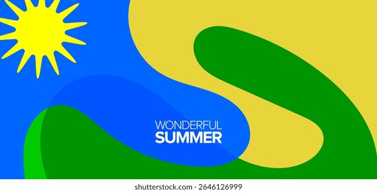 Maravilhosa viagem de verão. Plano de fundo, layout, banner, cartaz, design de modelo, cartão de saudação.