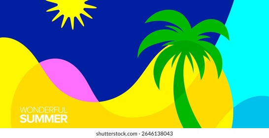 Maravilhosa viagem de verão. Fundo, layout, banner, cartaz, design de modelo, cartões de saudação. vetores ilustrações