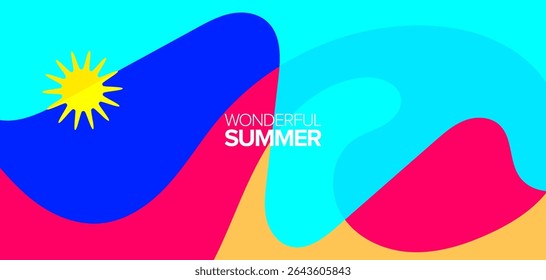 Maravilhosa viagem de verão. Ilustrações vetoriais. Plano de fundo, layout de alta definição, banner, cartaz, design de modeloS, cartão de saudação