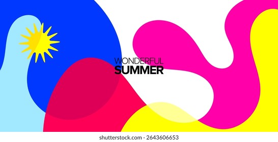 Maravilhosa viagem de verão. Ilustrações vetoriais. Plano de fundo, layouts de alta definição, banners, cartaz, design de modelos, cartões de felicitações