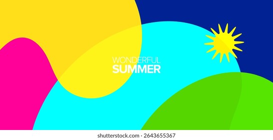 Maravilhosa viagem de verão. Ilustrações vetoriais. Plano de fundo, layouts de alta definição, banners, cartaz, designs de modelos, cartão de saudações