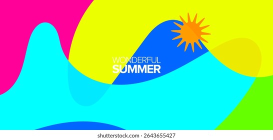 Maravilhosa viagem de verão. Ilustrações vetoriais. Plano de fundo, layouts de alta definição, banners, cartaz, designs de modelos, cartão de saudações