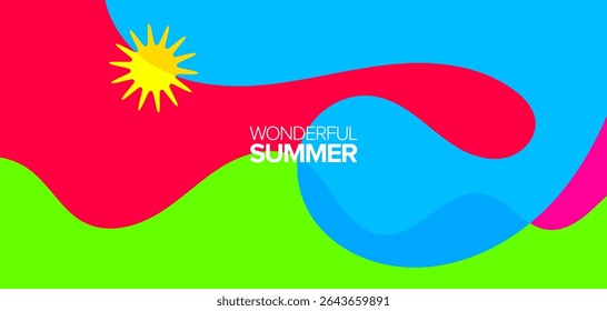 Maravilhosa viagem de verão. Ilustrações vetoriais. Plano de fundo, layout, banner, cartaz, design de modelo, cartões comemorativos