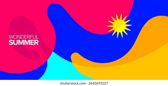 Maravilhosa viagem de verão. ilustração de vetores. Plano de fundo, layout, banner, cartaz, design de modelo, cartão de saudações