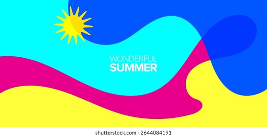 Maravilhosa viagem de verão. vetores ilustrações. Planos de fundo, layouts, banners, cartaz, design de modelo, cartão de saudações