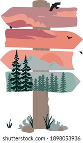 Wonderful tourist illustration of a signpost