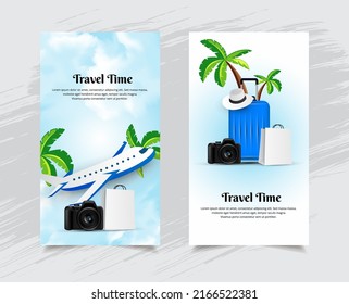 Wonderful travel world tourism design template stories collection vector
