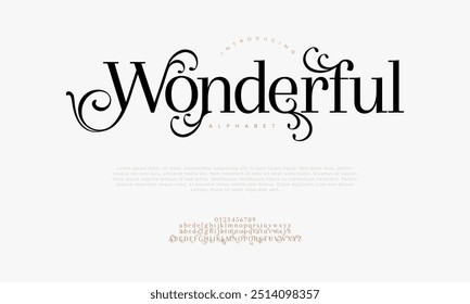 Wonderful typography beauty fashion elegant minimalist serif italic fonts decorative wedding vintage retro logos. Minimal luxury font alphabet logo. Vector illustration