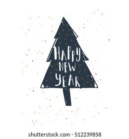 Wonderful, unique handwritten Christmas wish, holiday greeting card. Illustration of a tree with snow and lettering. Great design element for congratulation, banner or flyer.