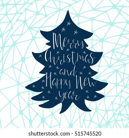 Wonderful, unique handwritten Christmas wish, holiday greeting card. Illustration of a tree with snow and lettering. Great design element for congratulation, banner or flyer.