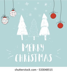 Wonderful, unique handwritten Christmas wish, holiday greeting card. Illustration of a tree with snow and lettering. Great design element for congratulation, banner or flyer.