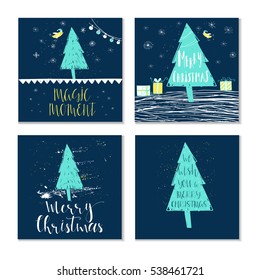 Wonderful, unique handwritten Christmas wish, holiday greeting card. Illustration of a tree with snow and lettering. Great design element for congratulation, banner or flyer.