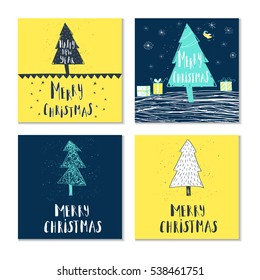 Wonderful, unique handwritten Christmas wish, holiday greeting card. Illustration of a tree with snow and lettering. Great design element for congratulation, banner or flyer.