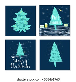 Wonderful, unique handwritten Christmas wish, holiday greeting card. Illustration of a tree with snow and lettering. Great design element for congratulation, banner or flyer.