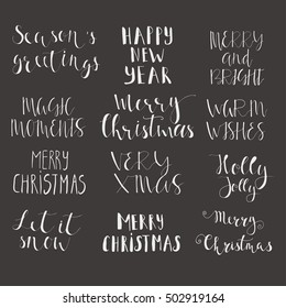 Wonderful and unique handwritten Christmas wishes for holiday greeting cards. Hand drawn lettering. Modern New Year design elements.